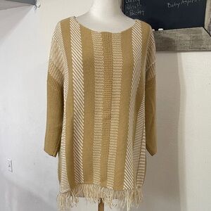 Chico’s Fringed Filipe Pullover Lightweight Striped 3/4 Sleeve Sweater Sz 2/M/12